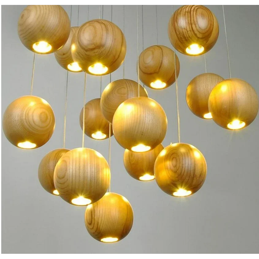 Wood Sphere Pendant Light | Turned Log & Ball Cluster Japandi Kitchen Island Dining Stairwell Casalolalights Luxury