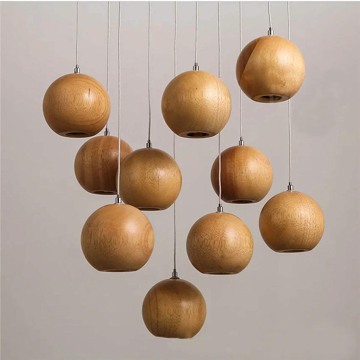 Wood Sphere Pendant Light for Staircase or Dining Table | Walnut Ash 1 to 30 Heads 10 Cm (4″) Balls Casalola Lights