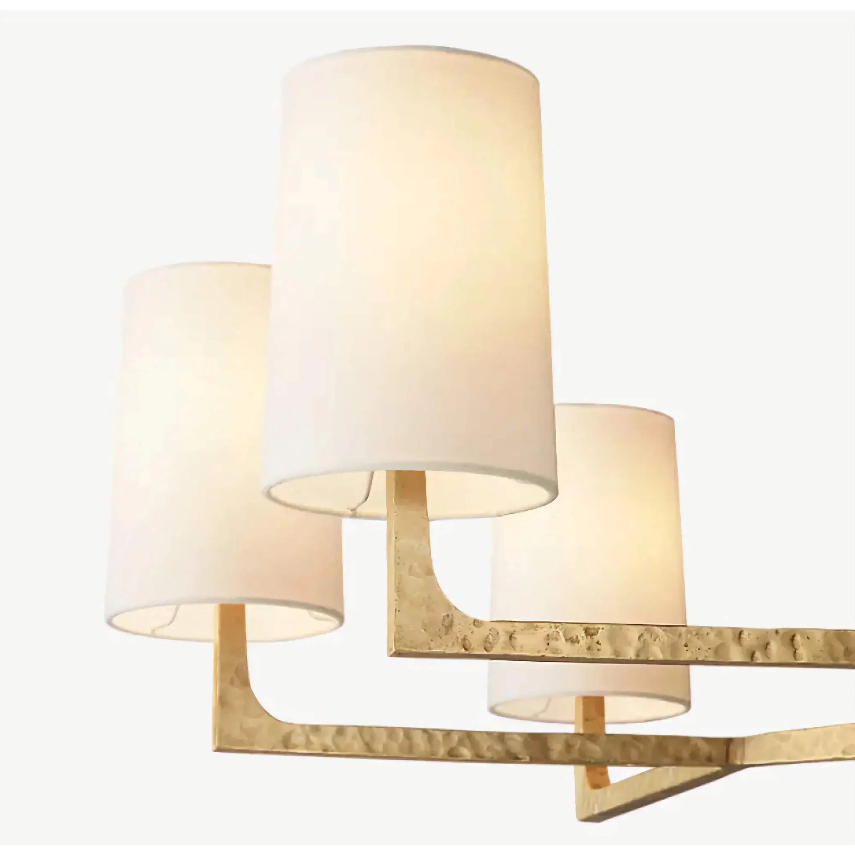 Hammered Brass Chandelier | 6 Light Iron Frame with Linen Shades | Transitional Lighting for Dining or Entry Spaces