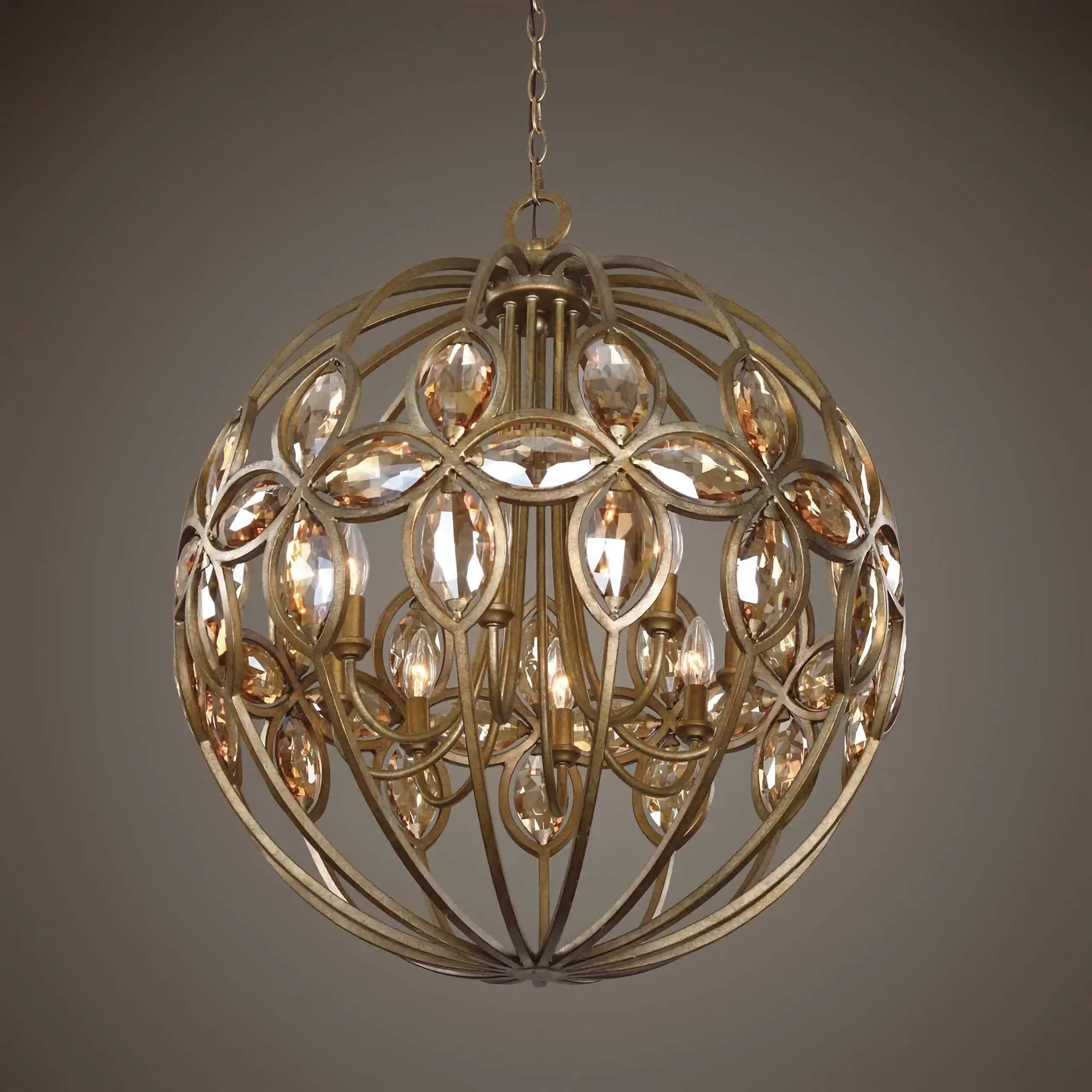 Wrought Iron Crystal Globe Pendant Light for Patio or Entrance | Casalola Lights