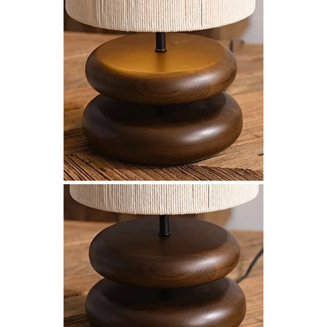 Wood Bedside Table Lamp for Bedroom and Nightstand | Log or Walnut Fabric Shade Zen Dimmable Option Casalola Lights