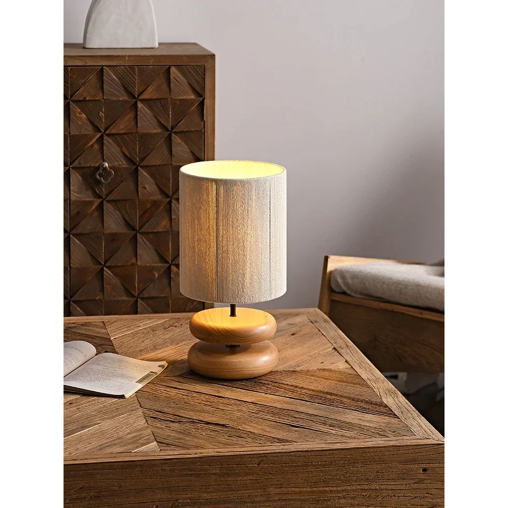 Wood Bedside Table Lamp for Bedroom and Nightstand | Log or Walnut Fabric Shade Zen Dimmable Option Casalola Lights