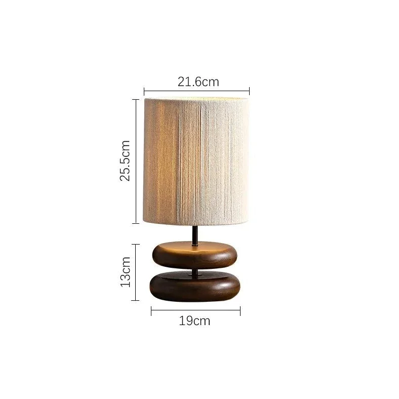 Wood Bedside Table Lamp for Bedroom and Nightstand | Log or Walnut Fabric Shade Zen Dimmable Option Casalola Lights