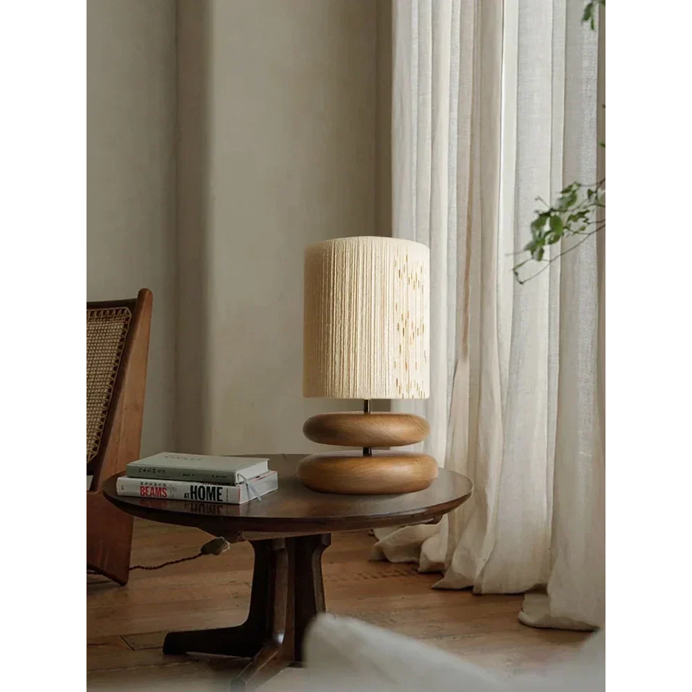 Wood Bedside Table Lamp for Bedroom and Nightstand | Log or Walnut Fabric Shade Zen Dimmable Option Casalola Lights