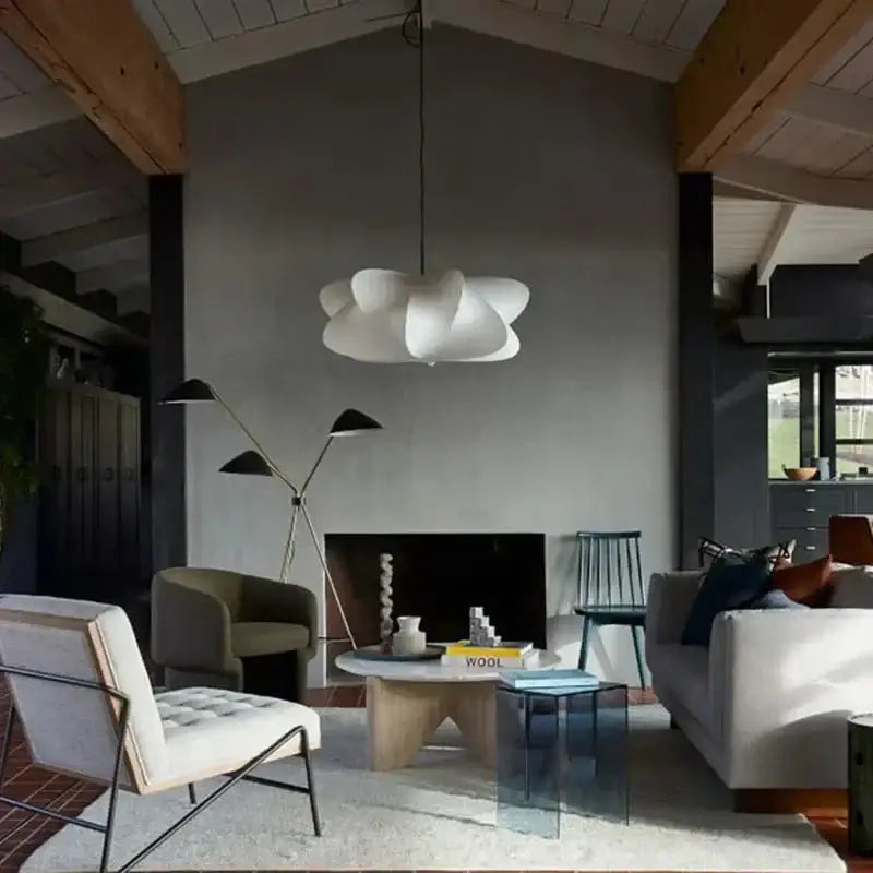 Minimalist Silk Pendant Lamp Japandi Lighting for Living Room Bedroom - Lamps
